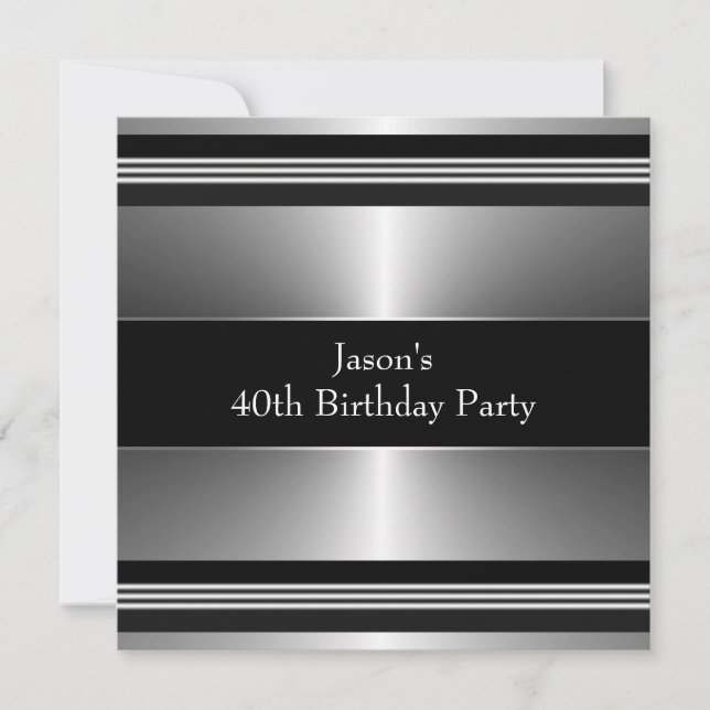 Invitation Black Silver Mans 40e fête d'anniversaire (Devant)