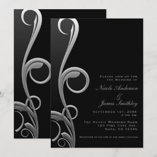 Invitation Black & Silver Modern Glam Élégant Mariage de tour