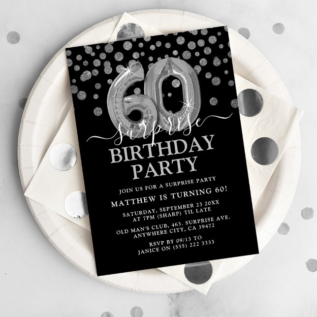 Invitation Black & Silver moderne 60e fête d'anniversaire sur (Créateur téléchargé)