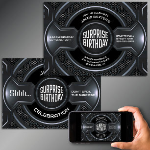 Invitation Black Silver N'importe quel âge Surprise fête d'an