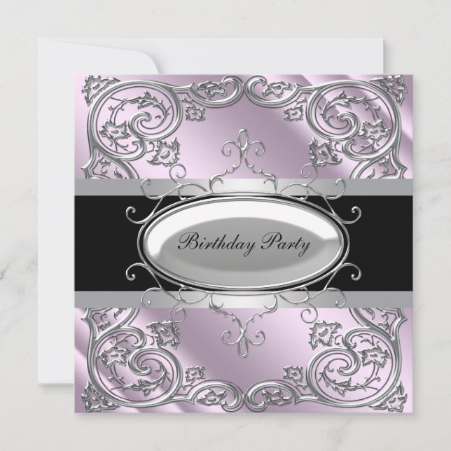 Invitation Black Silver Purple Girls Filles Fête d'anniversai (Devant)