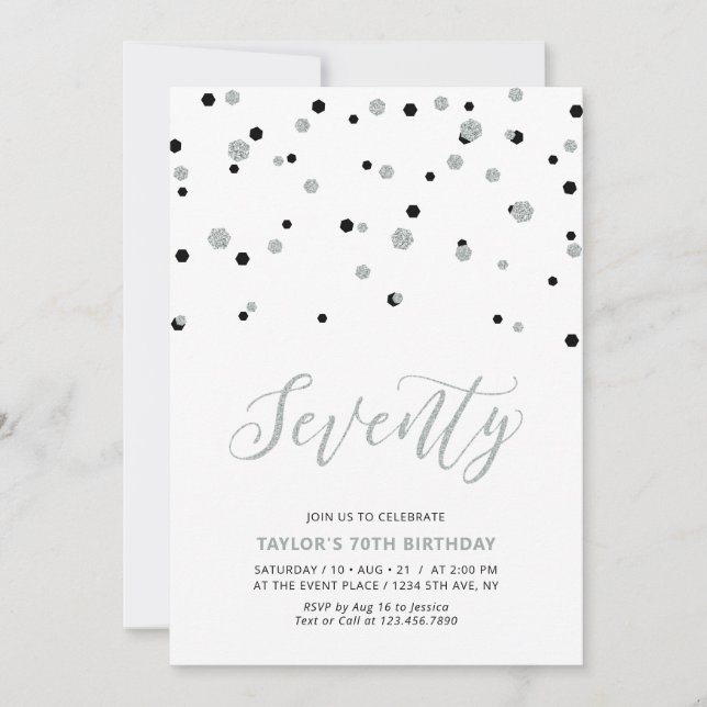 Invitation Black & Silver Simple Soixante-dix 70e anniversair (Devant)