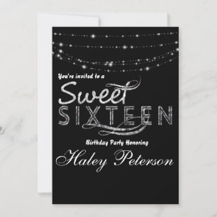 Invitation Black Silver Sweet 16 Parties scintillant Glam Par