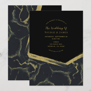 Invitation Black Smoke & Gold Marble Chic Mariage moderne