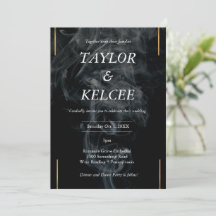 Invitation Black Smoke Gold Mariage personnalisable