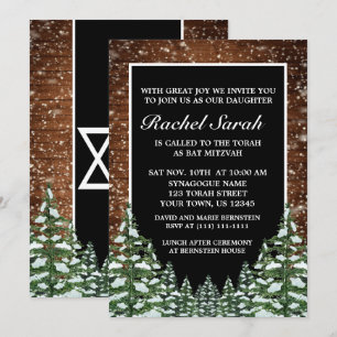 Invitation Black Snowy Bois & Forêt Pine Bar Bat mitzvah