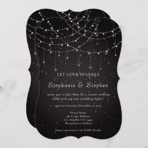 Invitation Black String Lights QR Code Mariage festif