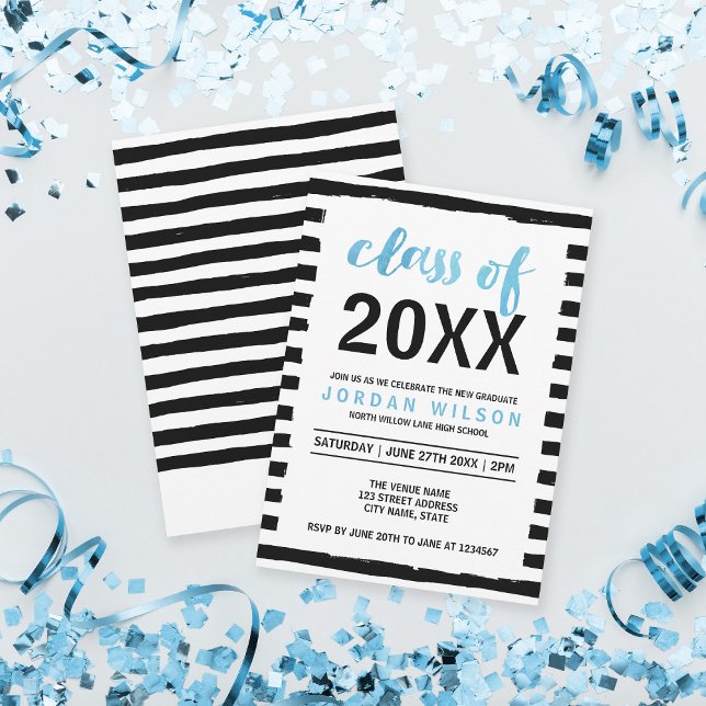 Invitation Black Stripes Blue Class of 2023 Graduation Party (Créateur téléchargé)