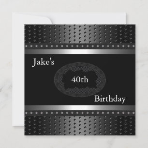 Invitation Black Studs 40th Birthday Party Silver Mens