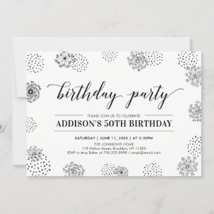 Invitation Black Stylish Moderne 50e fête d'anniversaire adul