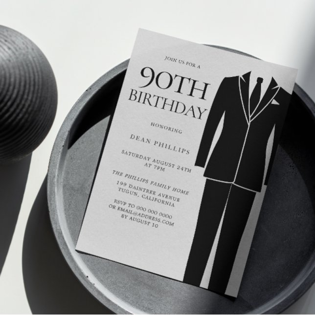 Invitation Black Suit & Cravate Mens 90e fête d'anniversaire (Créateur téléchargé)