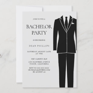 Invitation Black Suit & Cravate Mens Bachelor Party
