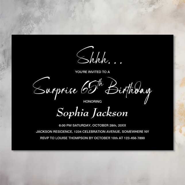 Invitation Black Surprise moderne 65e anniversaire (Créateur téléchargé)