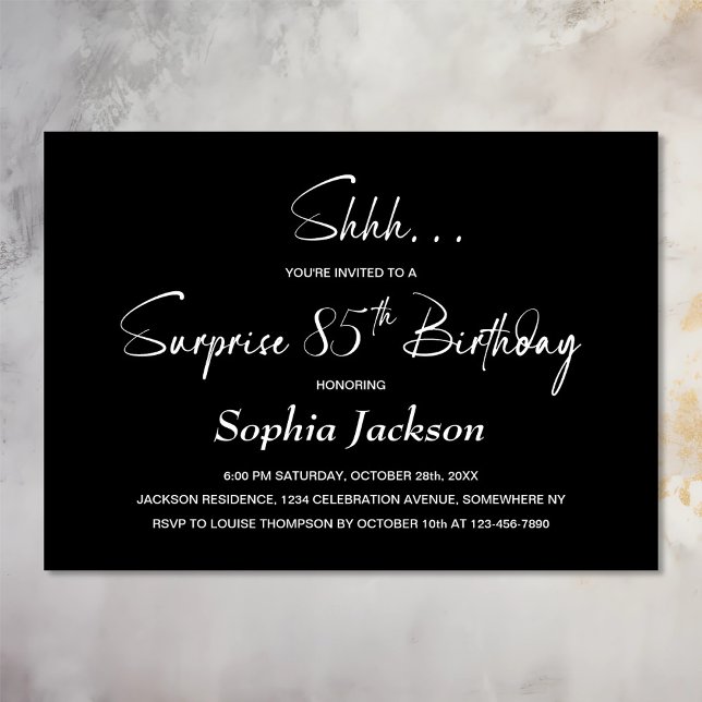 Invitation Black Surprise moderne 85e fête d'anniversaire (Créateur téléchargé)