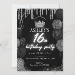 Invitation Black Sweet 16ème Parties scintillant Glowant Neon