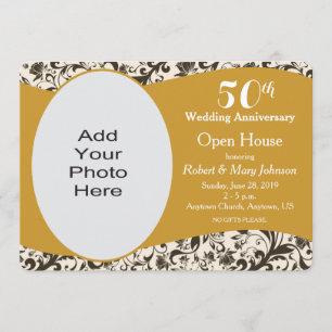 Invitation Black Swirl & Gold 50e anniversaire Mariage Photo