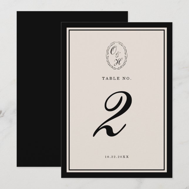 Invitation Black Tie Wedding Classic Table Number (Devant / Derrière)