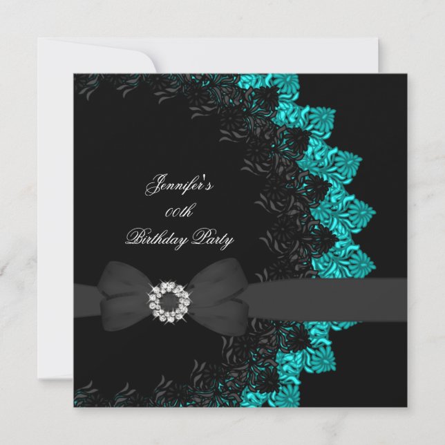Invitation Black Turquoise Blue dentelle fête d'anniversaire