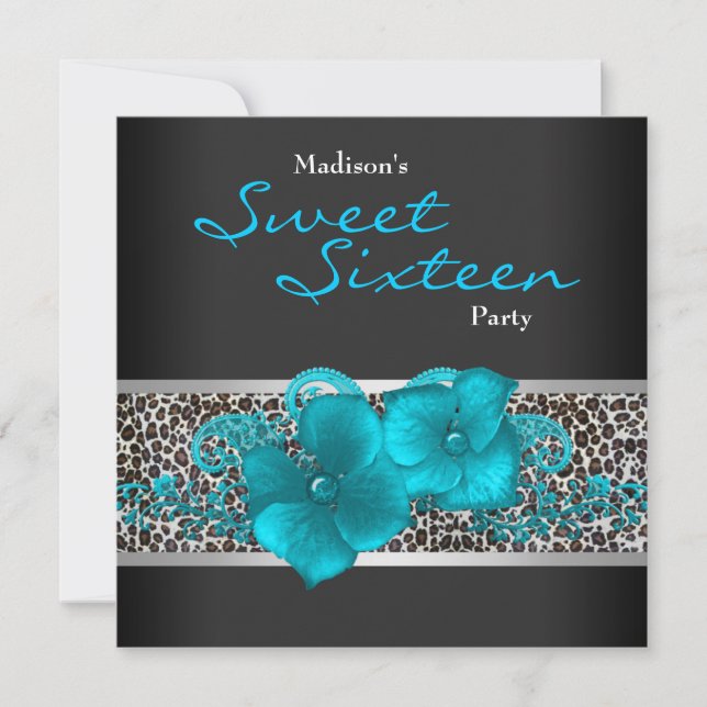 Invitation Black Turquoise Blue Leopard fête d'anniversaire (Devant)