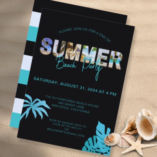 Invitation Black Turquoise fin d'été Beach Party (Créateur téléchargé)