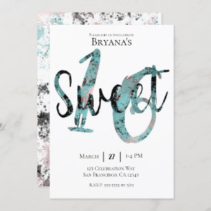 Invitation Black Turquoise Rose Gold Rose Sweet 16 Anniversai