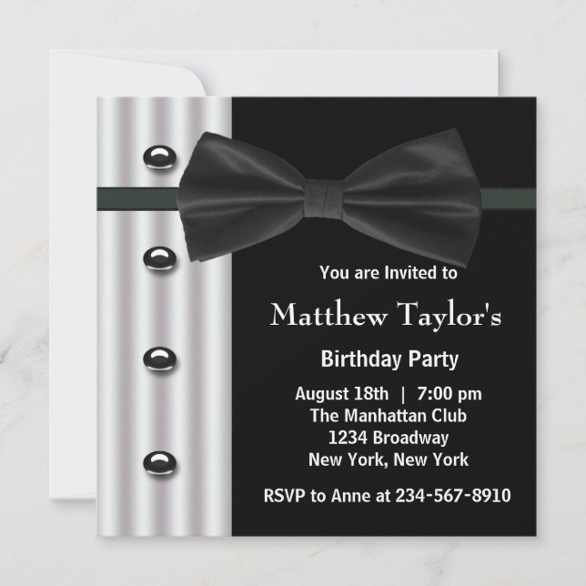 Invitation Black Tuxedo Bow Cravate Hommes fête d'anniversair (Devant)