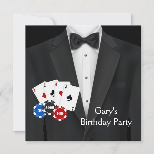 Invitation Black Tuxedo Mans Poker fête d'anniversaire (Devant)