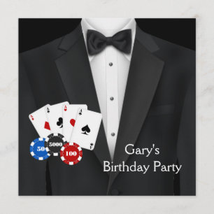 Invitation Black Tuxedo Mans Poker fête d'anniversaire