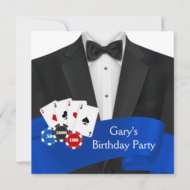 Invitation Black Tuxedo Mans Poker fête d'anniversaire (Devant)