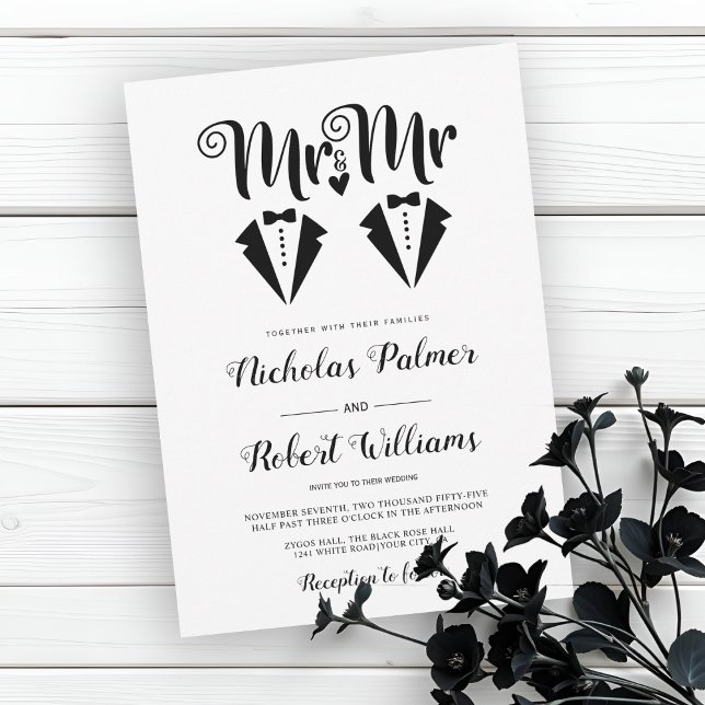 Invitation Black tuxedo Mr and Mr two grooms gay wedding (Créateur téléchargé)
