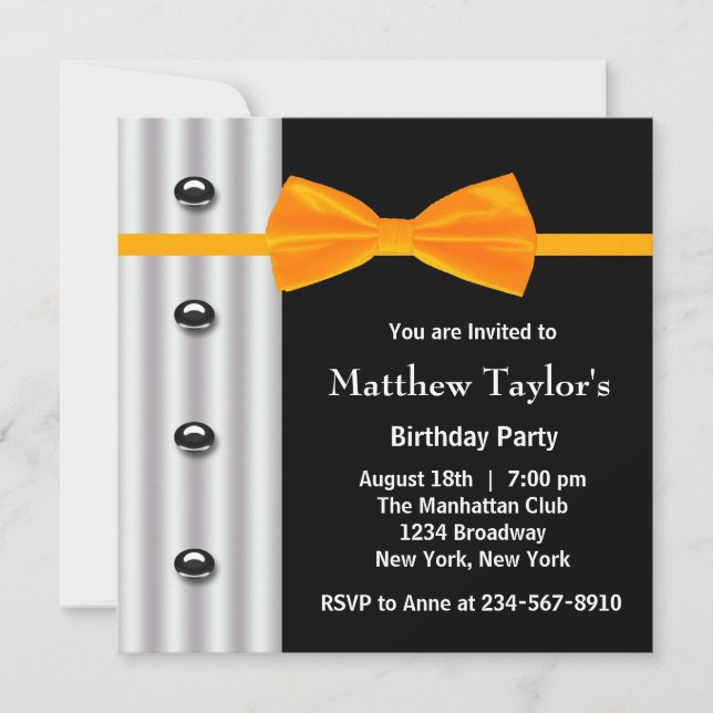 Invitation Black Tuxedo Orange Bow Cravate Hommes Anniversair (Devant)