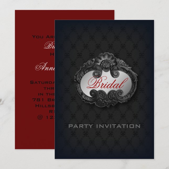 Invitation Black Victorian Gothic Vampire douche de nuptiale (Devant / Derrière)