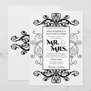 Invitation Black Vintage Swirls M. et Mme Mariage