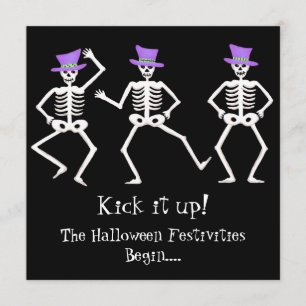 Invitation Black violet vert Halloween Skeleton Bone Dance