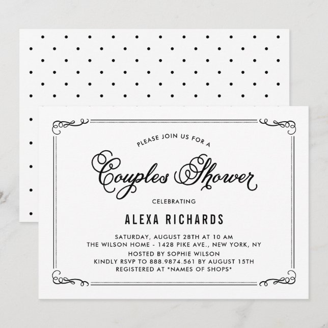 Invitation Black Whimsical Frontières Couples Douche Invitati (Devant / Derrière)
