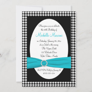 Invitation Black White Aqua Houndstooth 30e anniversaire Invi