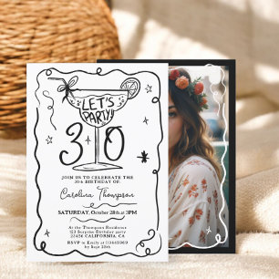 Invitation Black white bijou gribouillant gribouillis 30 ans