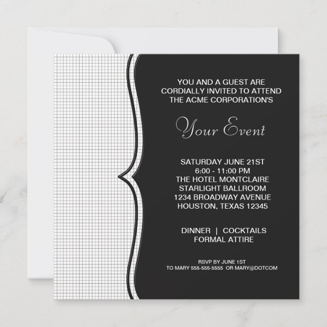 Invitation Black White Black Cravate Corporate Party Event (Devant)