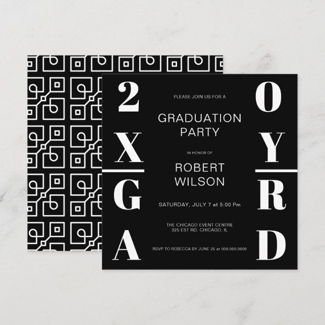 Invitation Black White Bold Typographie Graduation Party Invi (Devant / Derrière)