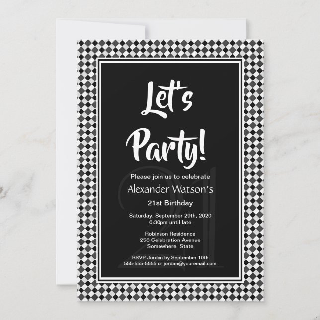 Invitation Black White Border 21e fête d'anniversaire (Devant)
