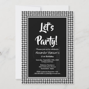 Invitation Black White Border 21e fête d'anniversaire
