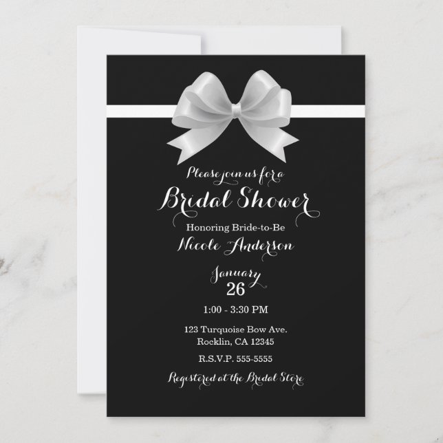 Invitation Black & White Bow Classy Fête des mariées élégante (Devant)