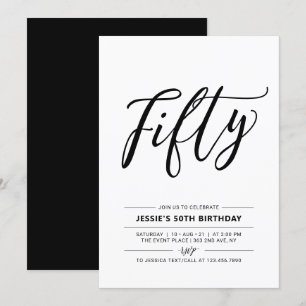 Invitation Black & White Cinquante minimum 50e fête d'anniver
