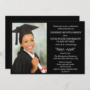 Invitation Black White College University Photo Graduation