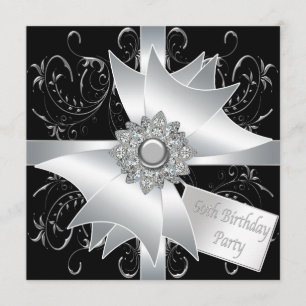 Invitation Black White Diamond Bow Womans 60e fête d'annivers