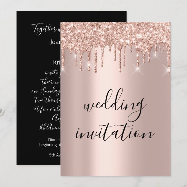 Invitation Black White Drivers Rose or Mariage brillant (Devant / Derrière)