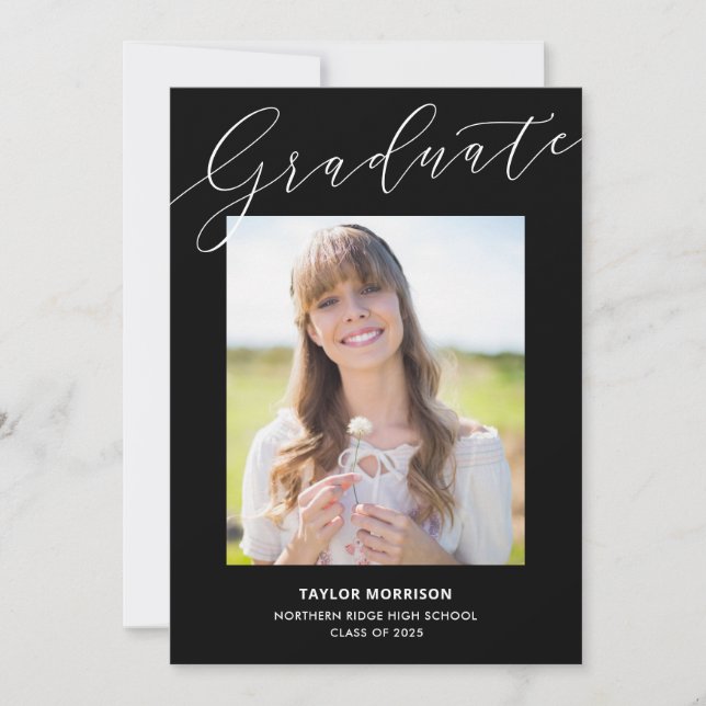 Invitation Black & White Elegant 2025 Photo Graduation Party (Devant)