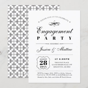 Invitation Black & White Elegant Classic Engagement Party