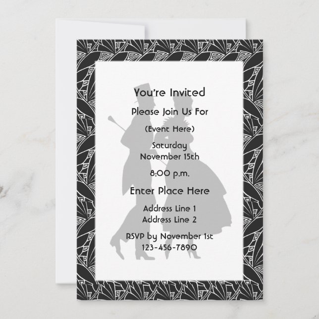 Invitation Black White Elegant Couple Silhouettes Party (Devant)