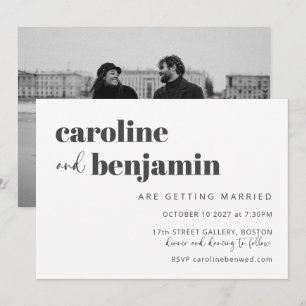 Invitation Black White Elegant Moderne Chic Photo Mariage
